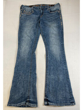 Rock Revival Womens 34 Blue Luz Bootcut Jeans Embroidered Rhinestone Flap Pocket